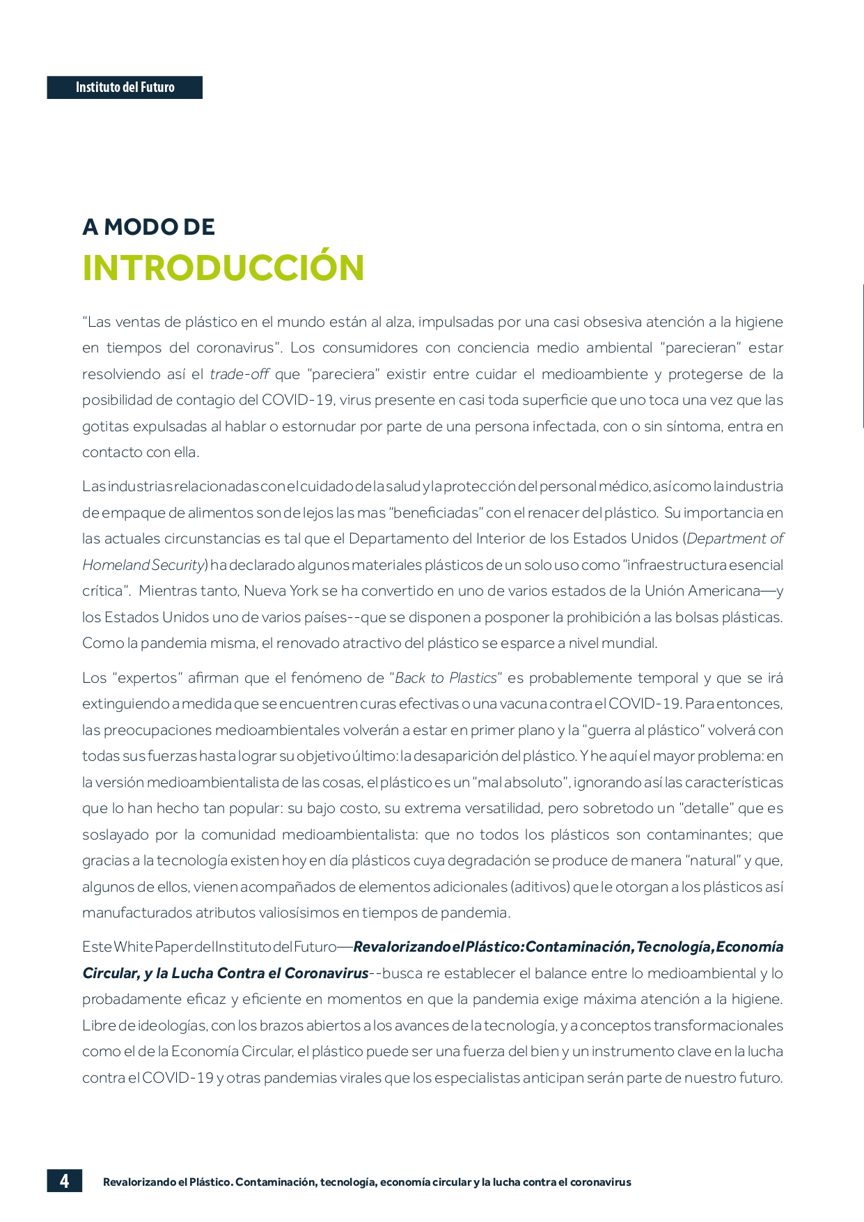 P&aacute;gina de introducci&oacute;n del white paper Revalorizando el Pl&aacute;stico
