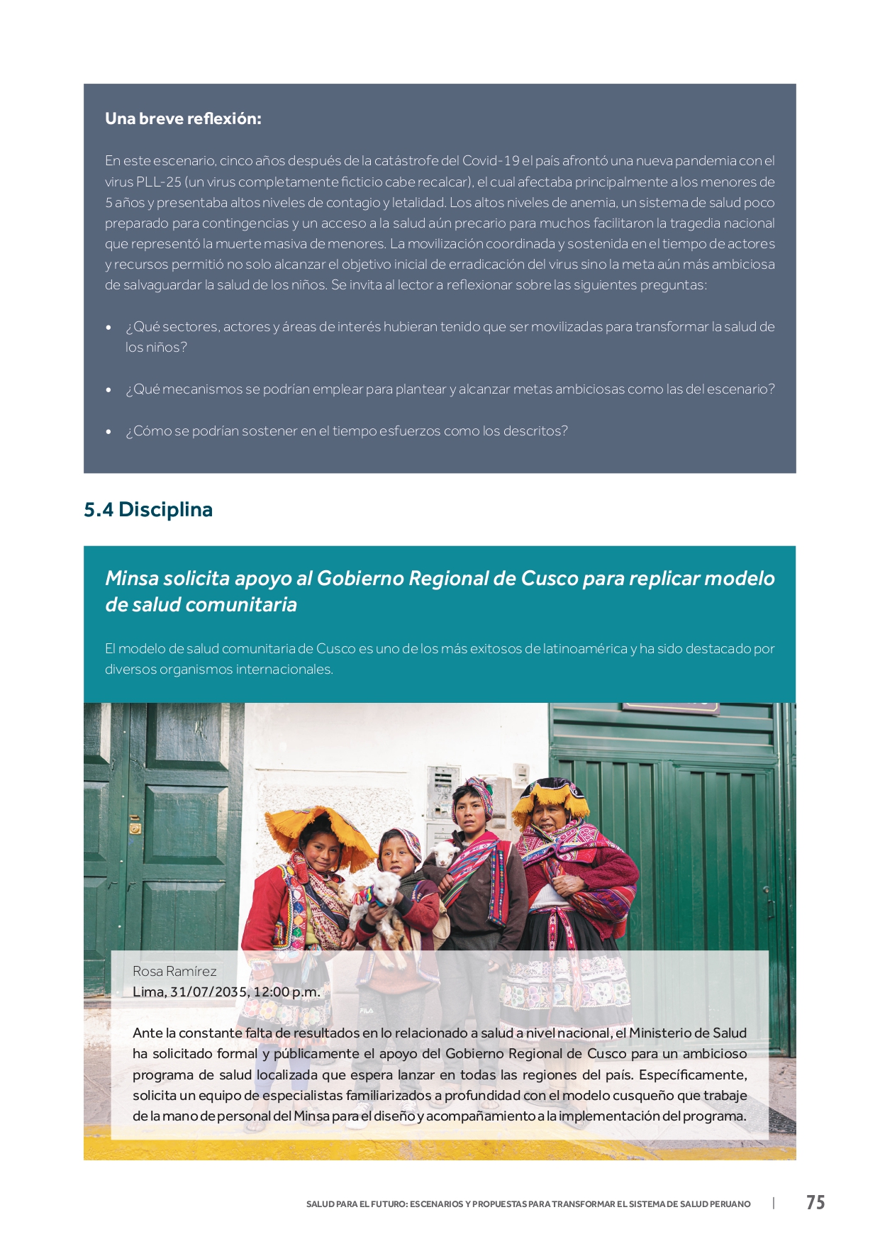 P&aacute;gina con reflexiones y desarrollo de escenario del white paper Salud para el Futuro