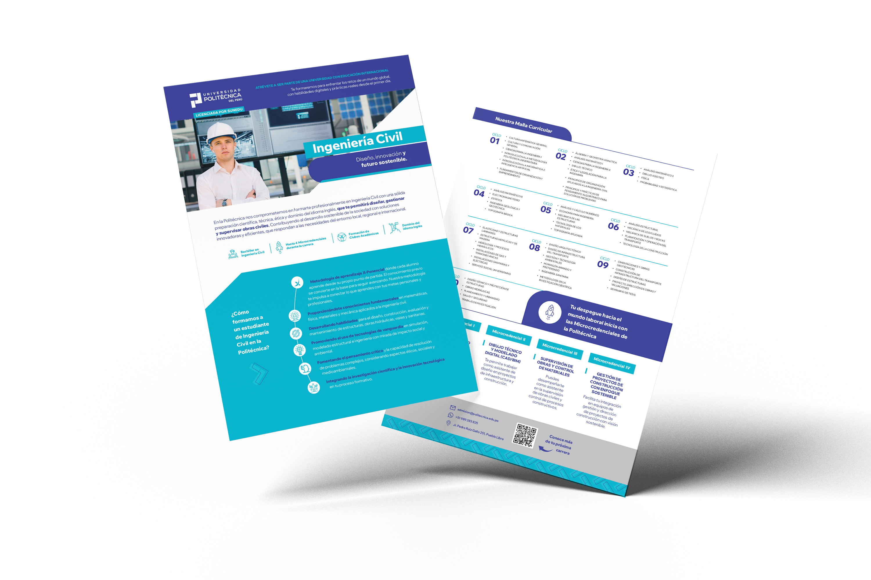Brochure de Ingenier&iacute;a Civil mostrado abierto con sus dos caras
