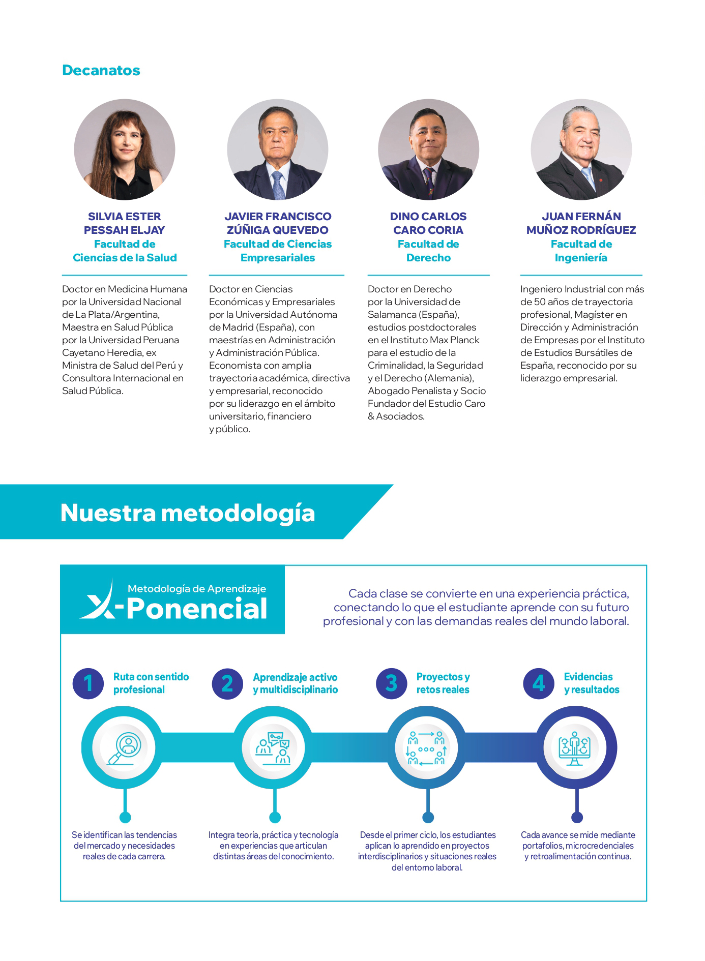 P&aacute;gina del tr&iacute;ptico con decanatos y metodolog&iacute;a de aprendizaje